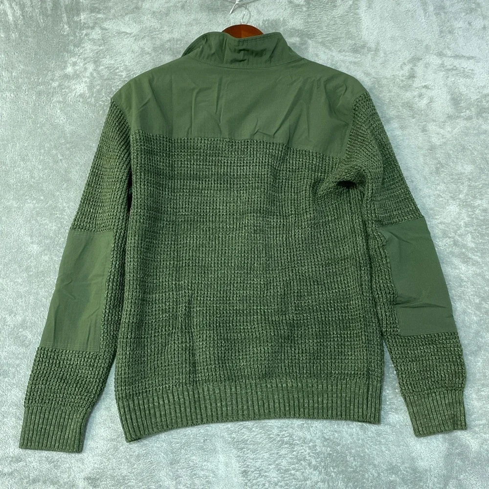 NWT Bass Outdoor Mixed Sweater Men's S Green Cotton Waffle Knit 1/4 Zip